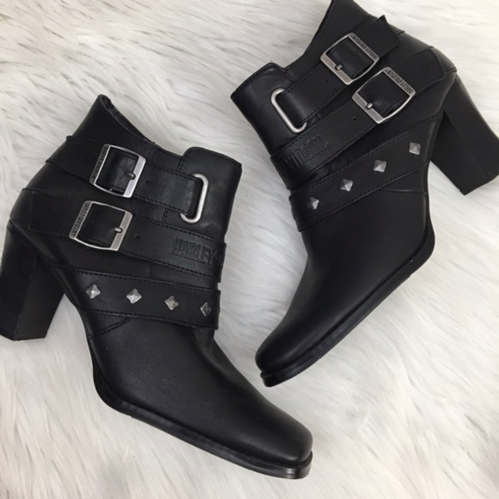 Harley Davidson Black Leather Ankle Boots